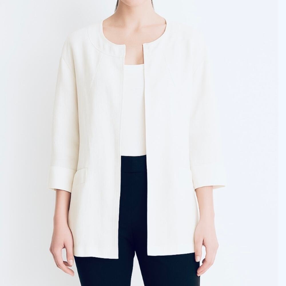 Louben Size XS Linen Blend Open Front Blazer Coat Jacket Ivory White Career